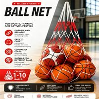 Ball Carry Net Bag, 1-10 Balls Capacity Heavy Duty Polypropylene Mesh Bag for Basketball Soccer Volleyball, Red-White