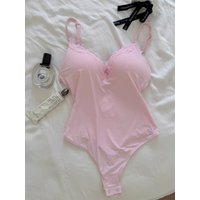 Lace Trim Bra Pad Boaysuit Women V-neck Sexy Backless Sleeveless Camisole Female Solid Sweet High Elasticity Shapewear Underwear