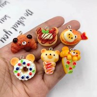 10pcs Lovely Animals Bear Bread Resin Charms Resin Fish Ice Cream Pendant Flatback Keychain DIY Jewelry Making Findings