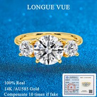 100% Real 14K Gold Engagement Rings 3ctw Moissanite Diamond Wedding Band Woman Valentine's Day Gift Hollow Gold Ring Jewelry