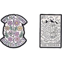 ADHD Mental Health Enamel Pins The Thinker Tarot We All Think Differently Floral Brain Booch Lapel Badge Jewelry Gift for Friend
