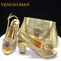 Venus Chan 2024 Italian Design Girly Style Golden Color Wedding Shoes And Bag Full Diamond Decoration Metal Closure Bags image 4