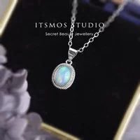 ITSMOS Natural Opal Crystal Pendant Necklace October Birthstone Gemstone Simple Necklaces Fire Light Oval Opal Jewelry for Women