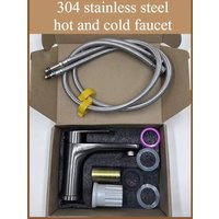 Stainless Steel Basin Faucet Hot/Cold Water, Bathroom Sink Faucet Anti-Rust PVD Coating, Modern Gun Grey for Home