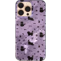 Ins Cute Girl Flower Purple Full Screen Cat Phone Case for Samsung Galaxy S26 S25 S24 S23 FE Ultra Plus 4G 5G Feather Texture