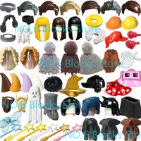 MOC City Figure Accessories Building Block Hair Cloak Skirt Scarf Pirate Wizard Hat Headset Beard Magic Wand DIY Bricks Toys S16