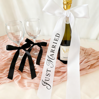 5Pcs Just Married White Bow Ribbon Bow Placecards Cheers To Love Ribbons Wedding Engagement Dinner Bachelorette Party Supplies
