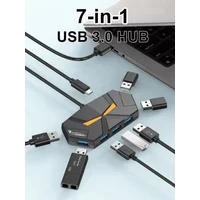 KEBIDUMEI 7 Ports All USB3.0 HUB 5Gbps High-Speed USB Docking Station USB Splitter OTG Adapter with TYPE C Power Port For Laptop