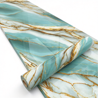 Marble Peel and Stick Wallpaper, Teal Gold Marble Wallpaper, Blue Green Marble Contact Paper, Glossy Marble Wallpaper,