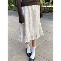 Purple Floral Midi Skirts Woman Summer Low Waist Lace Trim A-line Long Faldas Female Casual Sweet Cute Preppy Style Skirt New