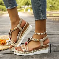Ladies New Summer Wedge Sandals Women Open Toe Bohemian Lightweight Comfortable Elastic Band Women's Platform High Heel Sandals
