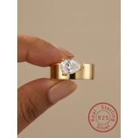 925 Sterling Silver Water Drop Zircon Minimally Designed Wide Ring For Women Engagement Wedding Luxury High Quality Fine Jewelry