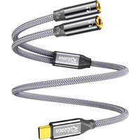 Riksoin Type-C to 2 Female Headphone Splitter, HiFi TRRS Stereo Cable, Audio Adapter for Speaker & Mic Calling, for Phone/PC/Lap