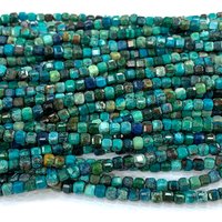 Veemake Natural Chrysocolla Edge Cube Faceted Small Beads For Jewelry Making Stone Charms Gemstones Necklace Bracelets Earrings