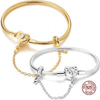 925 Silver Peach Heart Safety Chain Snake Bone Original Bracelet for Women Fit Original Charms Beads DIY Making Gift