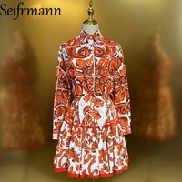 Seifrmann Casual printed women's collar long sleeved cotton top+ skirt set 2026 summer fashion two-piece set