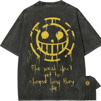 Trafalgar Law T Shirt One Piece Heart Pirates Vintage Acid Wash Streetwear Oversized Retro Anime Graphic Cotton Tees