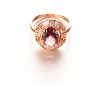 585 Purple Gold Smoke Gem Round rings for women Plated 14k Rose Gold Exquisite Crystal Style ring Elegant Engagement Jewelry