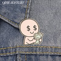 Boy Dollar Money Crazy Enamel Pin Funny Boy Dollar Sign Eyes & Hands Holding Cash Brooch Clothes Bag Badge Fashion Jewelry Gifts