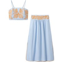 Women's 2024 New European And American Style Casual Elegant Retro Simple Short Style Strap Embroidered Top Skirt Set