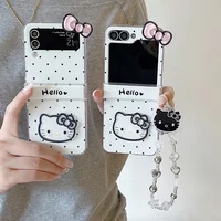 Wave Point Bow Cute Cartoon Sanrio Hello Kitty Phone Case For Samsung Galaxy Z Flip 7 6 5 4 3 Case Soft TPU Cover With Lanyard