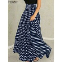 ZANZEA Fashion A-line Swing Skirt High Waist Maxi Skirts Women Casual Polka Dot 2023 Summer Elegant Office Holiday Long Jupes