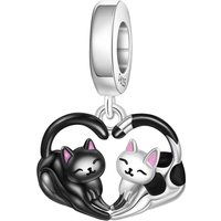 CYCUFF 925 Sterling Silver Two Tone Heart-shaped Cat Pet Charms Beads Pendant Fit DIY Bracelet Necklace Jewelry Souvenir Gifts