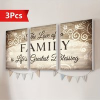 3pcs Framed Canvas Painting, Family and Blessing Thickened Home Decor Wall Art, Bedroom and Living Room
