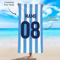 1pc Customized team logo beach towel with football elements, personalized team logo, player ID, name, and photo customization