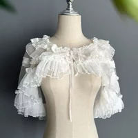 Elegant white lace mesh shawl new lace up pleated multi layer cardigan women's lolita short cloak elegant outerwear accessory