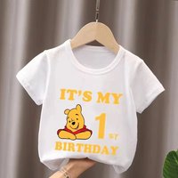 2026 NEW Winnie the Pooh Birthday Theme Printed Children's T-Shirt for Summer Breathable for Parents and Children
