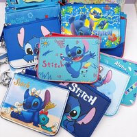 Stitch Coin Purses Disney Cute Wallet PU Card Sleeve Coin Pouch with Keychain Bus Card Document Holder