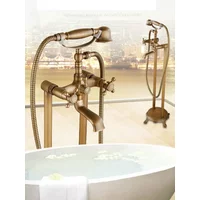 Bathroom Bathtub Faucets Floor Stand Telephone Shower Faucets Double Hands Brass Antique Bronze Bathroom Shower Faucet Set