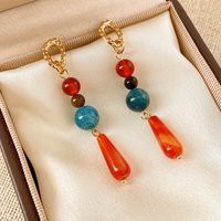 Retro Natural Stone Jade Earrings for Women Chinese Style Water Drop Beads Earrings with Long Tassel Female Ear Accessories K1