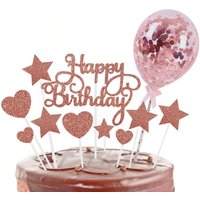 14Pcs/set Happy Birthday Cake Toppers DIY Balloon Cake Decor Star Heart Cupcake Flag for Birthday Party Dessert Decor Baking Sup