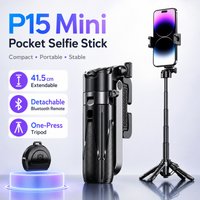 P15 Mini Portable Selfie Stick Tripod, 0.415m Extendable Bluetooth Phone Holder with Remote, Pocket Travel Vlog Stand for iPhone