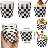 Black and White Checkered Paper Ice Cream Cups Disposable Food Dessert Bowls Snack Cups Race Car Theme Birthday Party Supplies