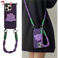 Wrist Strap Crossbody Lanyard Necklace Cartoon phone Holder Case For iphone 15 14 13 12 11 Pro XS Max XR X Silicone Cover