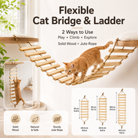 2-in-1 Cat Ladder and Bridge, Wooden Hanging Climbing Step with Jute Rope for Indoor Cat Wall Shelf