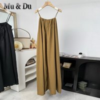 Original Quality Casual Loose Long Brown Linen Mixed Fabric Halter Dress Women's Fashion A-Line Skirt Beach Dress y2k clothes