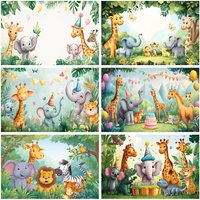Tropical Jungle Forest Animal Photography Backdrop Lion Giraffe Green Leaves Baby Birthday Party Decoration Photozone Background image 4
