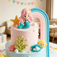 Mermaid Design Cake Topper Rainbow Tail Shell Castle Starfish Fits Girl Themed Birthday Baby Party Cake Desktop Ornament Layout