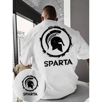 Men's Summer 100% Cotton Casual Fashion Spartan Helmet Sparta Pattern Printed Loose Breathable Round Neck Short Sleeve T-shirt