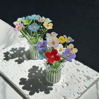 Handcrafted Glass Flower Decor Floral Sculpture Hand-blown Glass Flower Bouquet with Vase Mini Floral Decoration for Home Room