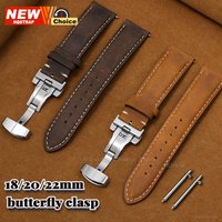 Butterfly Clasp Watchband 18mm 20mm 22mm WatchStrap Genuine Crazy Horse Leather Watch Band Women Men Strap Wristband Accessories