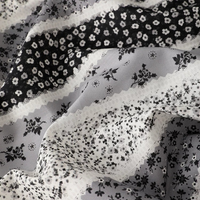 Grey Retro Stripe Floral Print 100%Cotton Fabric Dress Sleepwear Tablecloth DIY Comfortable Breathable Clothing Craft Material