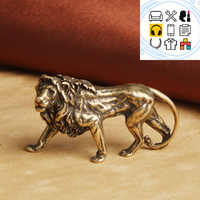 Pure Copper Majestic Lion King Miniatures Figurines Desk Decorations Vintage Brass Mini Animal Statue Home Decor Ornaments Craft