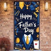 2D Blue Golden Door Banners Happy Father's Day Party Decorations Photography Backdrops Indoor Outdoor Decor Party Supplies