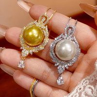 Huitan Gorgeous White/Yellow Imitation Pearl Pendant Necklace with Sparkling Cubic Zirconia Wedding Trend Jewelry for Women Gift