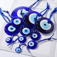 1pc Lucky Eye Glass Blue Turkish Evil Eye Pendant Wall Hanging Decor Rope Chain Simple Decoration for Home Living Room Car Chain